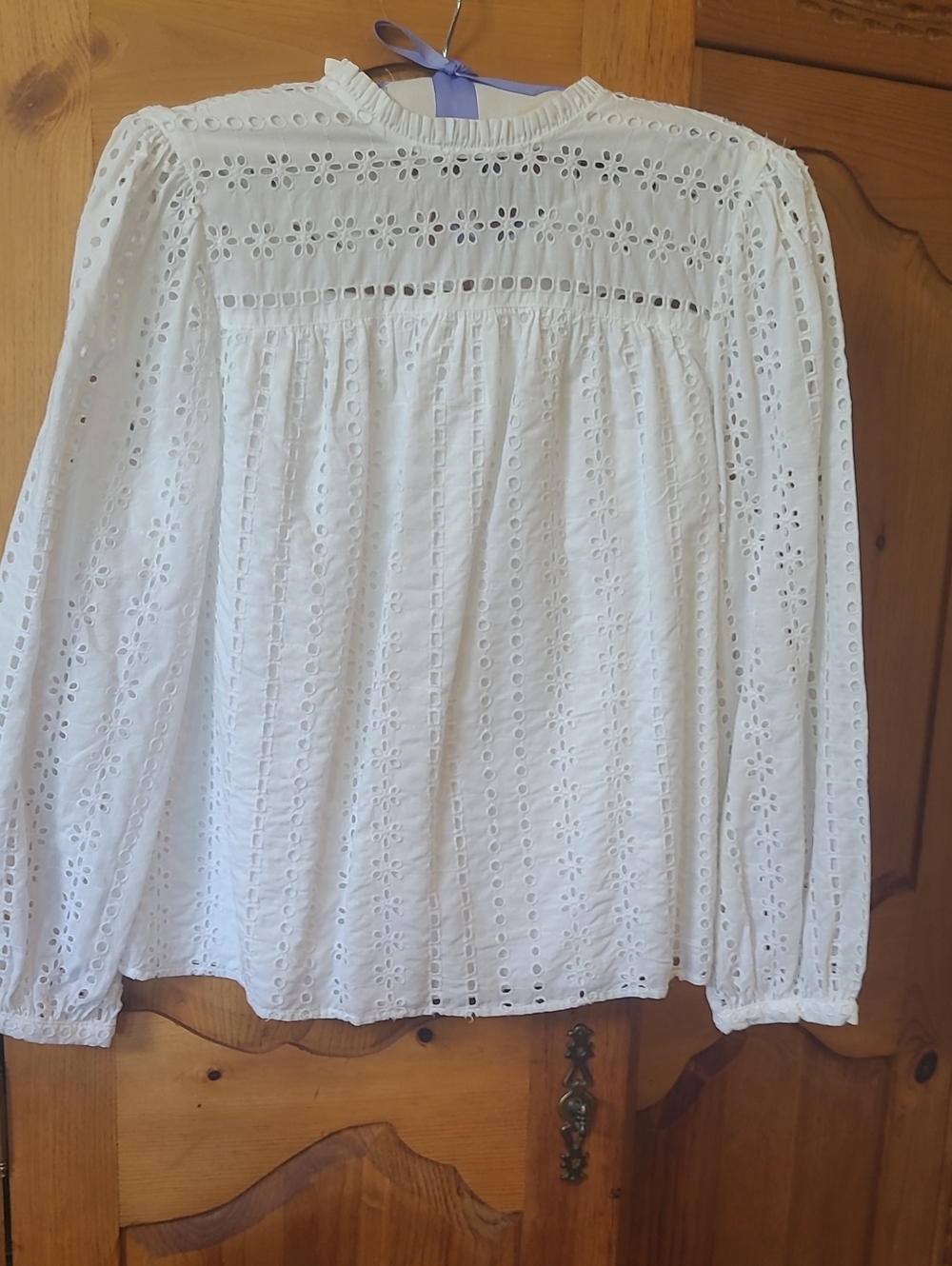 J. Crew White Eyelet High-Neck Long Sleeve Blouse. New. With Lining.